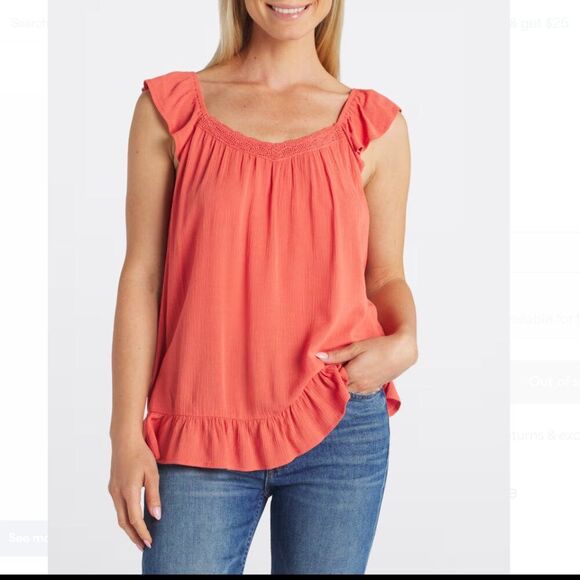 Ruffle Sleeve Coral Peplum Blouse - Mason & Belle - XL - Picture 2 of 12